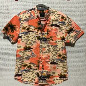 Artistry In Motion Men's Hawaiian Shirt Fitted Orange Cream Palm Trees Large